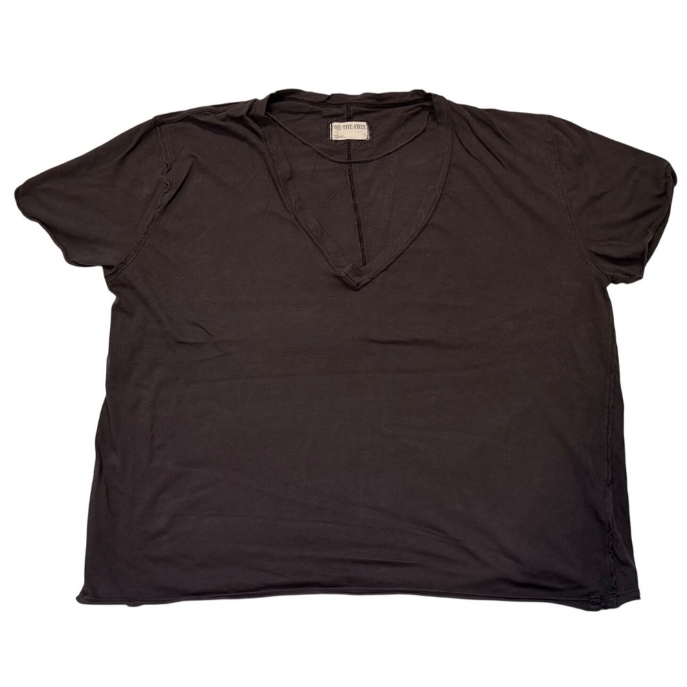 We The Free Dark Gray VNeck Short Sleeve Tee‎ Shirt - Small